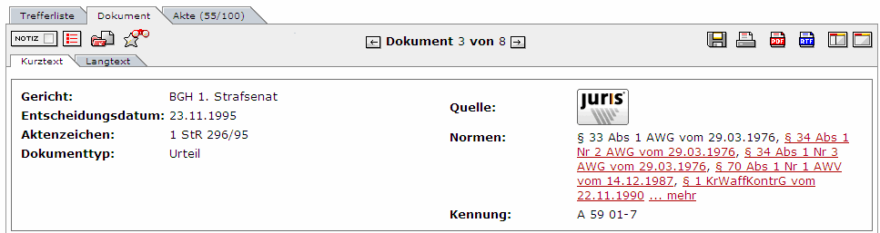 Abbildung: Kurztext Dokumentausgabe