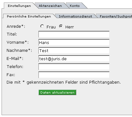 Abbildung: Persönliche Einstellungen