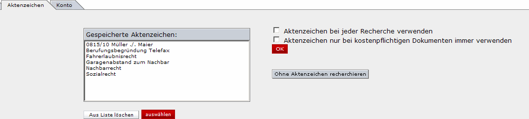Abbildung: zwingende Aktenzeichenvergabe