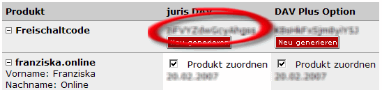 Abbildung: Freischaltcode